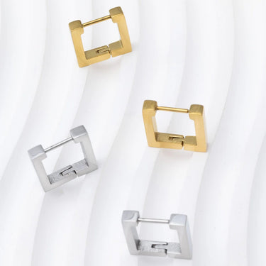 18K Gold PVD Stainless Steel Square Huggie Earrings-gold and silver studio 