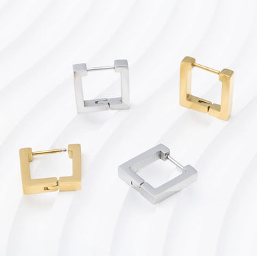 18K Gold PVD Stainless Steel Square Huggie Earrings-gold and silver studio
