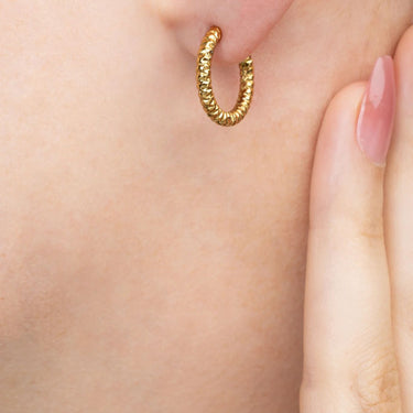 18K Gold PVD Stainless Steel Textured Huggie Hoop Earrings - gold model 