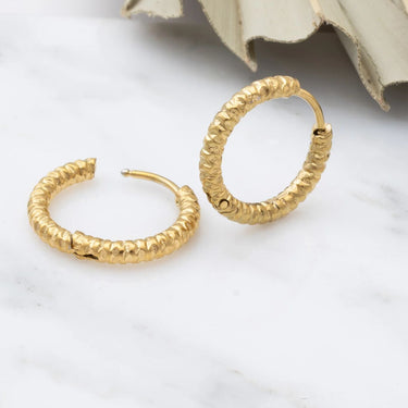 18K Gold PVD Stainless Steel Textured Huggie Hoop Earrings - gold studio