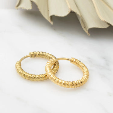 18K Gold PVD Stainless Steel Textured Huggie Hoop Earrings - gold studio 