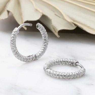 18K Gold PVD Stainless Steel Textured Huggie Hoop Earrings - silver studio 