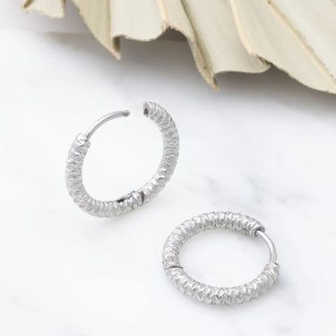 18K Gold PVD Stainless Steel Textured Huggie Hoop Earrings - silver studio 