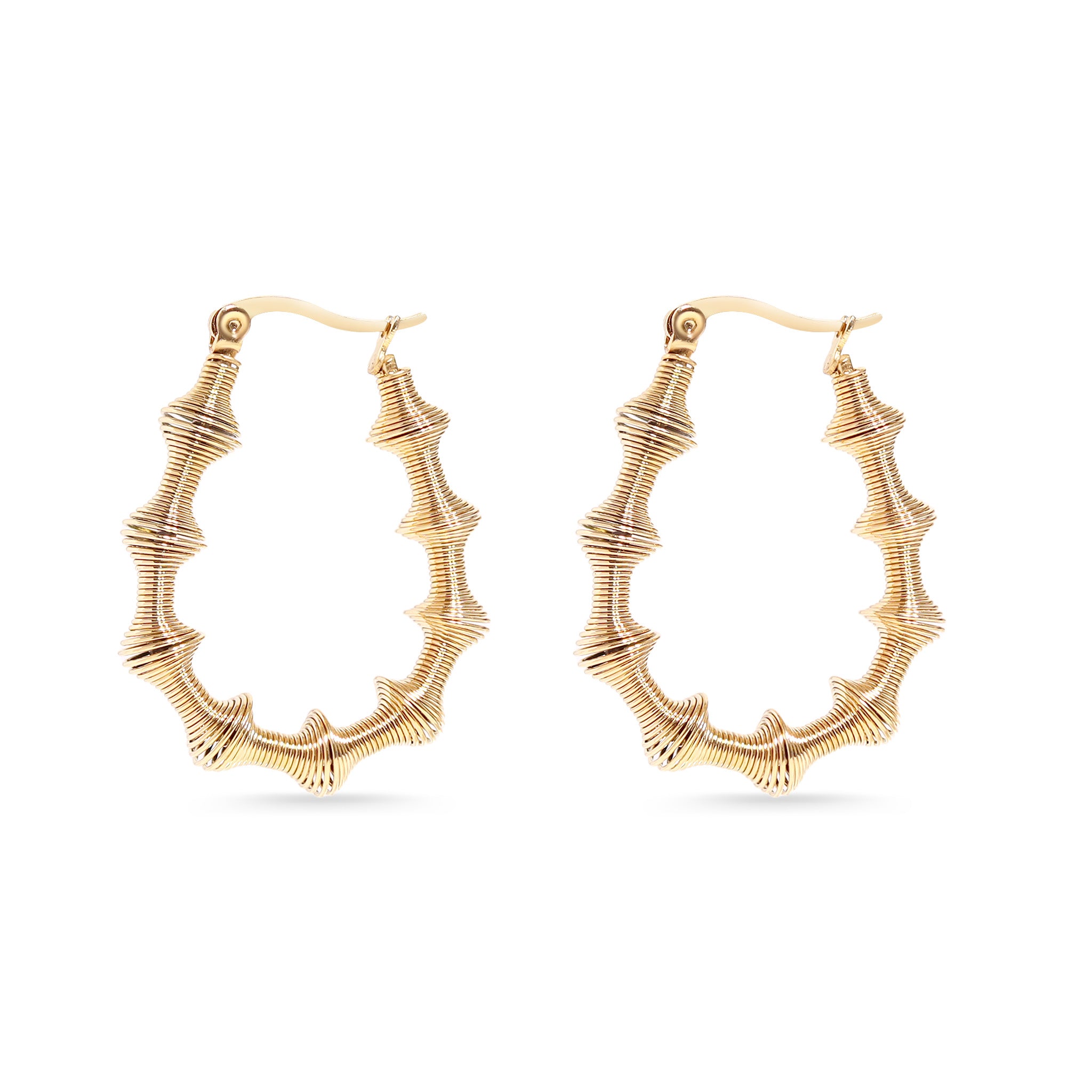 18K Gold PVD Edelstahl Kabel -Statement -Reifenoop -Ohrringe/ERJ0015