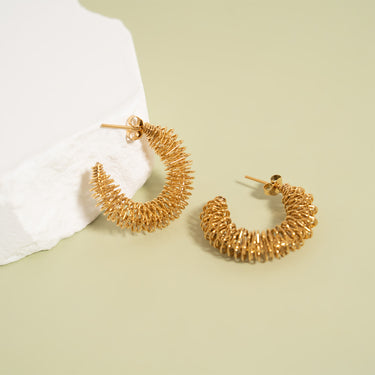 18K Gold PVD Stainless Steel Wired Statement Hoop Earrings / ERJ0017