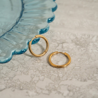 18K Gold PVD Stainless Steel Circle Huggie Hoop Earrings / ERJ0023
