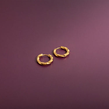 18K Gold PVD Stainless Steel Textured Twisted Huggie Hoop Earrings