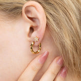 18K Gold PVD Stainless Steel Textured Twisted Huggie Hoop Earrings-gold model 