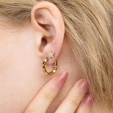 18K Gold PVD Stainless Steel Textured Twisted Huggie Hoop Earrings-gold model 