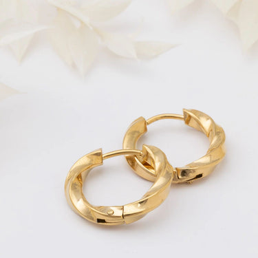 18K Gold PVD Stainless Steel Textured Twisted Huggie Hoop Earrings-gold studio 