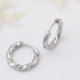 18K Gold PVD Stainless Steel Textured Twisted Huggie Hoop Earrings-silver studio 