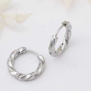 18K Gold PVD Stainless Steel Textured Twisted Huggie Hoop Earrings-silver studio 