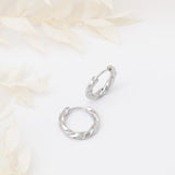 18K Gold PVD Stainless Steel Textured Twisted Huggie Hoop Earrings-silver studio 
