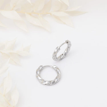 18K Gold PVD Stainless Steel Textured Twisted Huggie Hoop Earrings-silver studio 