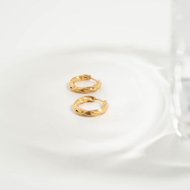 18K Gold PVD Stainless Steel Textured Twisted Huggie Hoop Earrings