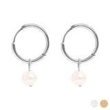 18K Gold PVD Stainless Steel Pearl Charm Huggie Hoop Earrings- silver main