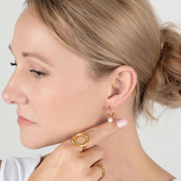 18K Gold PVD Stainless Steel Pearl Charm Huggie Hoop Earrings- gold model 