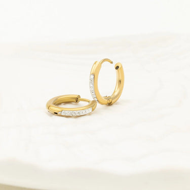 Wholesale jewelry 18K Gold PVD Stainless Steel CZ Huggie Hoop Earrings - gold studio 