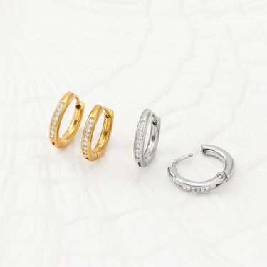 Wholesale jewelry 18K Gold PVD Stainless Steel CZ Huggie Hoop Earrings - stainless and gold studio 