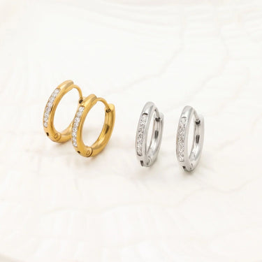 Wholesale jewelry 18K Gold PVD Stainless Steel CZ Huggie Hoop Earrings - and gold stainless studio 