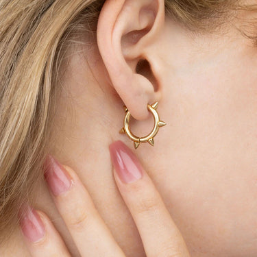 18K Gold PVD Stainless Steel Spike Hoop Earrings - gold model 