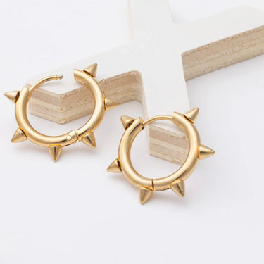 18K Gold PVD Stainless Steel Spike Hoop Earrings - gold studio 