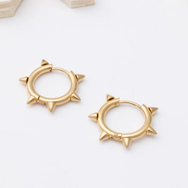 18K Gold PVD Stainless Steel Spike Hoop Earrings - gold studio 