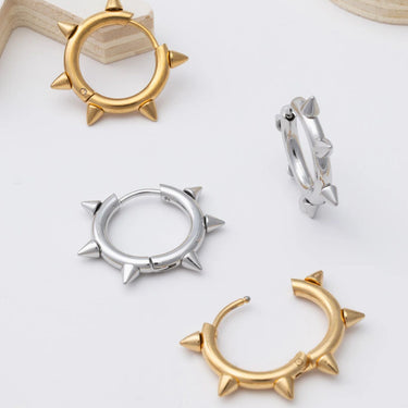 18K Gold PVD Stainless Steel Spike Hoop Earrings - gold and silver studio 