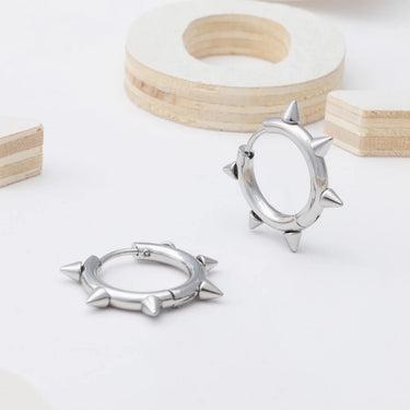 18K Gold PVD Stainless Steel Spike Hoop Earrings- silver studio 