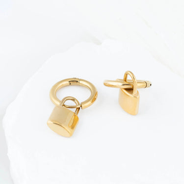 18K Gold PVD Stainless Steel Padlock Pendant Hoop Earrings- gold studio 