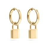 18K Gold PVD Stainless Steel Padlock Pendant Hoop Earrings- gold main 