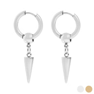 18K Gold PVD Stainless Steel Spike Pendant Hoop Earrings- silver main 