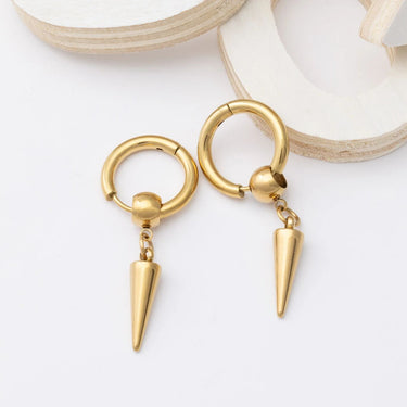 18K Gold PVD Stainless Steel Spike Pendant Hoop Earrings-gold studio 