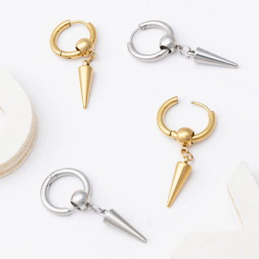 18K Gold PVD Stainless Steel Spike Pendant Hoop Earrings-gold and silver studio 