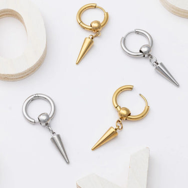 18K Gold PVD Stainless Steel Spike Pendant Hoop Earrings-gold and silver studio 