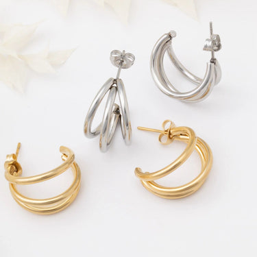18K Gold PVD Stainless Steel Statement Huggie Hoop Earrings-gold and silver studio 