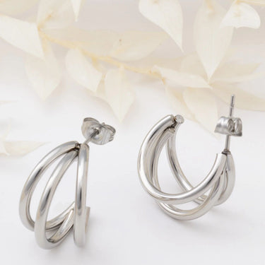 18K Gold PVD Stainless Steel Statement Huggie Hoop Earrings- silver studio 