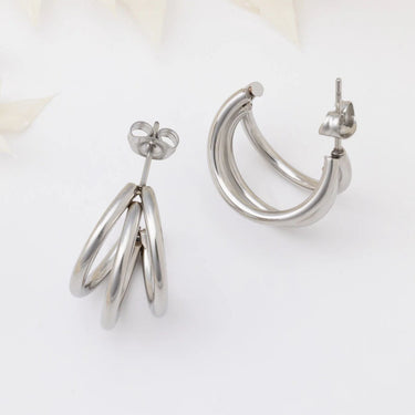 18K Gold PVD Stainless Steel Statement Huggie Hoop Earrings- silver studio 