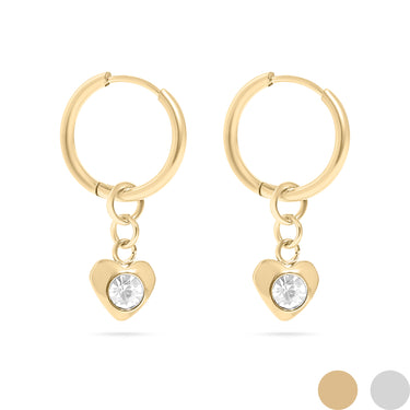 18K Gold PVD Stainless Steel CZ Heart Pendant Huggie Earrings / ERJ0040