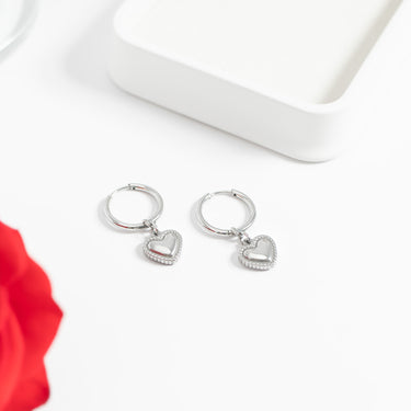 Stainless Steel Heart Pendant Hoop Earrings / ERJ0042