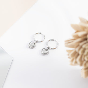 Stainless Steel Heart Pendant Hoop Earrings / ERJ0042