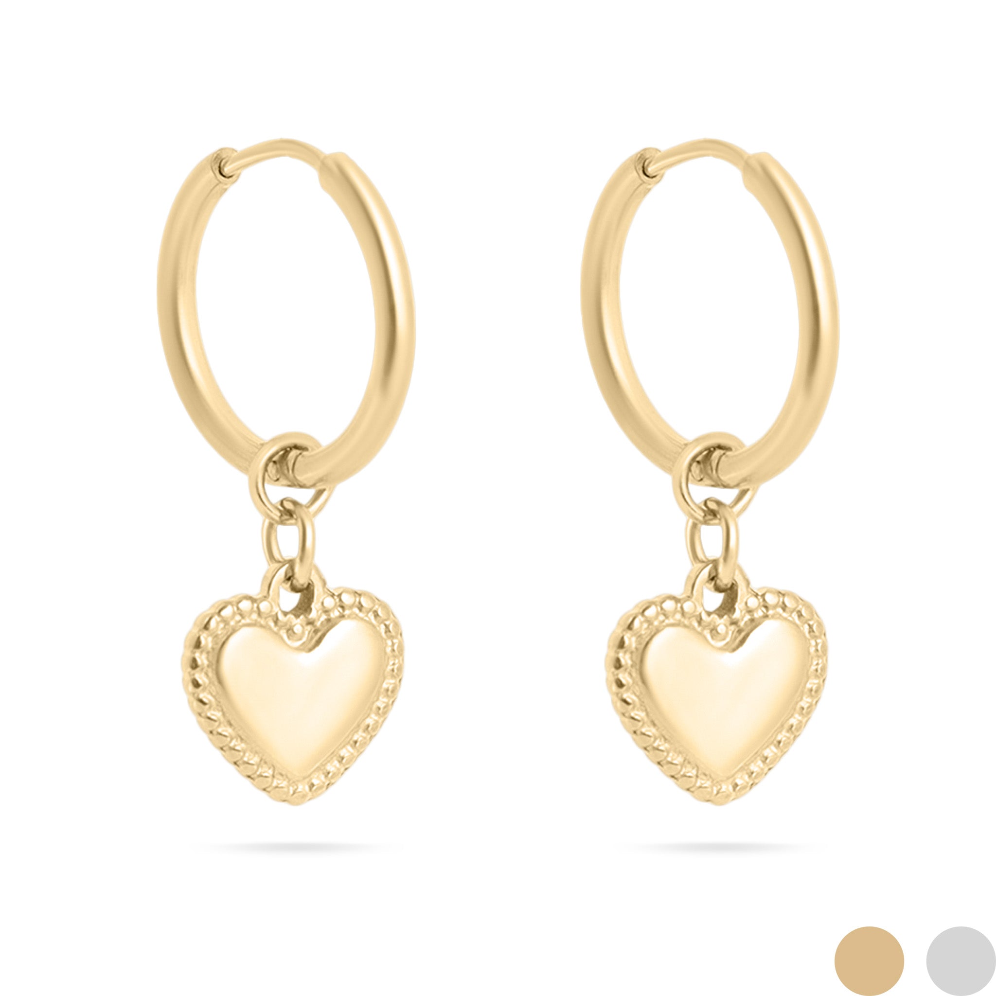 18K Gold PVD Stainless Steel Heart Pendant Hoop Earrings / ERJ0042