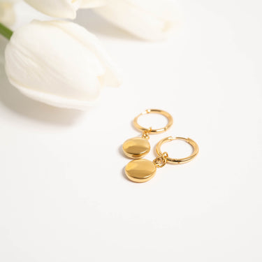 18K Gold PVD Stainless Steel Circle Coin Pendant Earrings / ERJ0049
