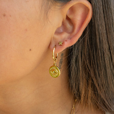 Huggie With Evil Eye Charm Earrings