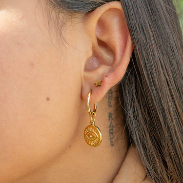 Huggie With Evil Eye Charm Earrings