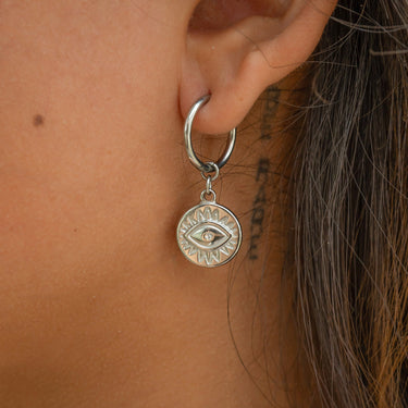 Huggie With Evil Eye Charm Earrings