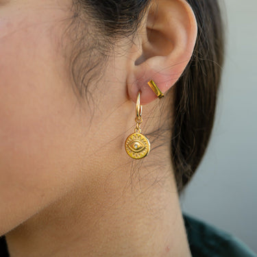 Huggie With Evil Eye Charm Earrings