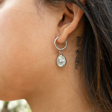 Huggie With Evil Eye Charm Earrings
