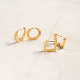 18K Gold PVD Stainless Steel Square Huggie Earrings / ERJ0053