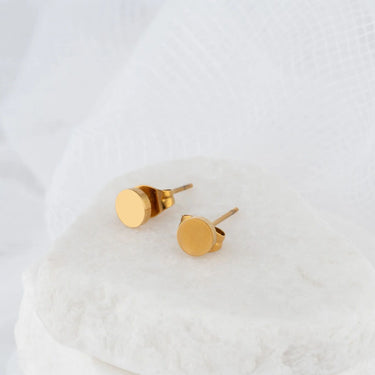 18K Gold PVD Stainless Steel Round Stud Earrings -gold studio